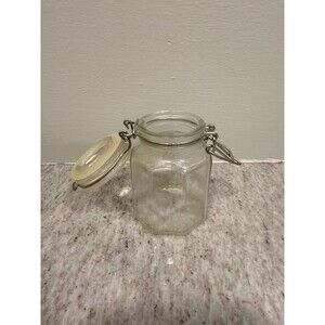 Vintage Vetreria di Fidenza Italian Hexagon Glass Jar - Wire Bail Clamp Lid